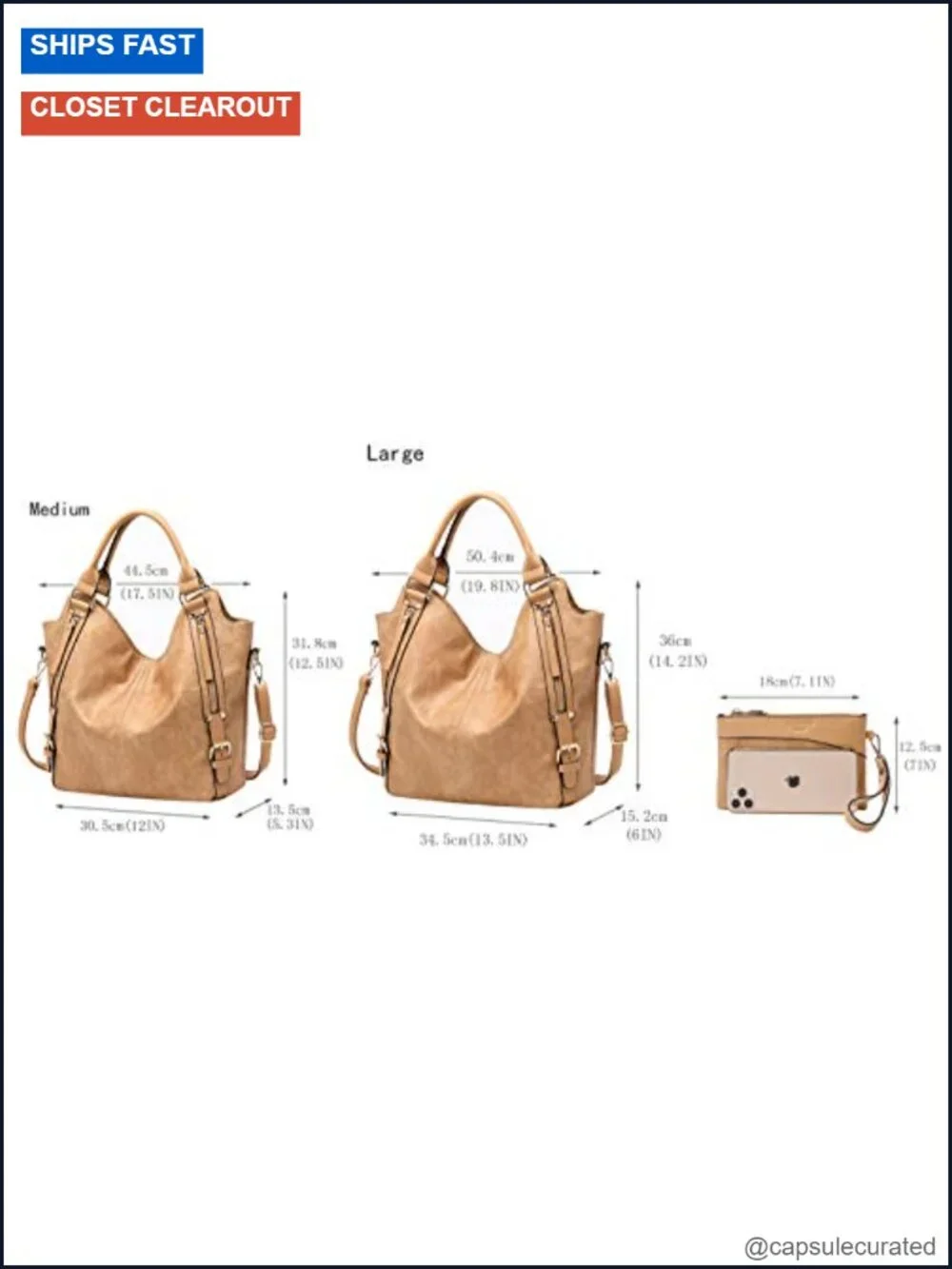 Faux Leather Hobo Tote Bag with Adjustable Strap